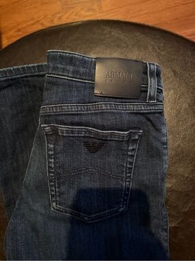 Armani Jeans Straight Leg Dark Indigo Denim with Black Logo Patch